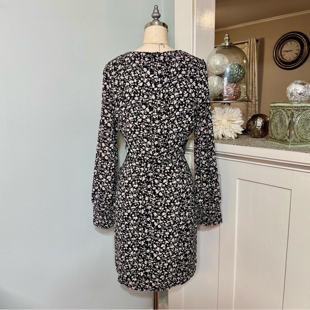 Lulus Fall Into You Black Floral Print Long Sleeve Wrap Dress Medium - Picture 7 of 14